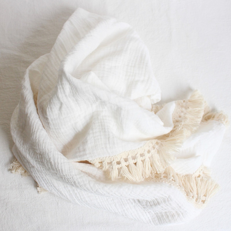 Cotton Muslin Baby Swaddle Blanket with Tassels Cotton Muslin Baby Swaddle Blanket with Tassels