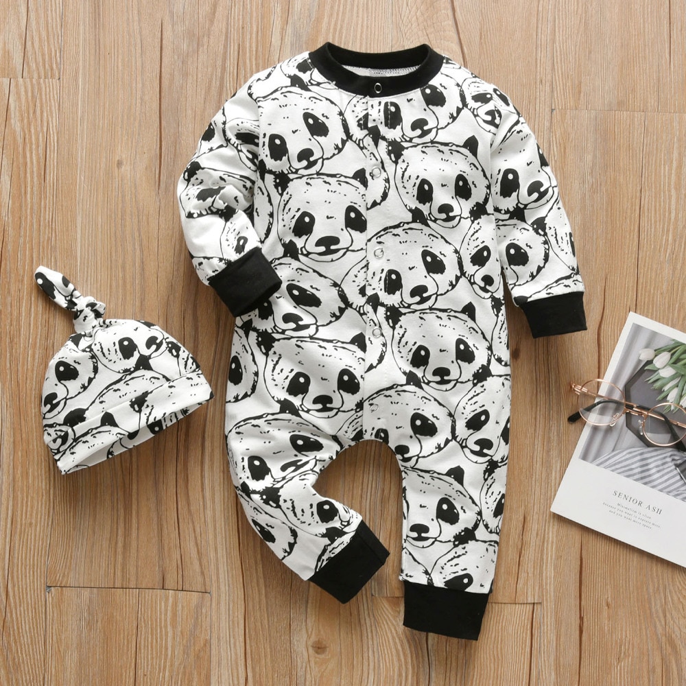 Baby's Panda Print Romper and Hat 2 Pcs Set Baby's Panda Print Romper and Hat 2 Pcs Set