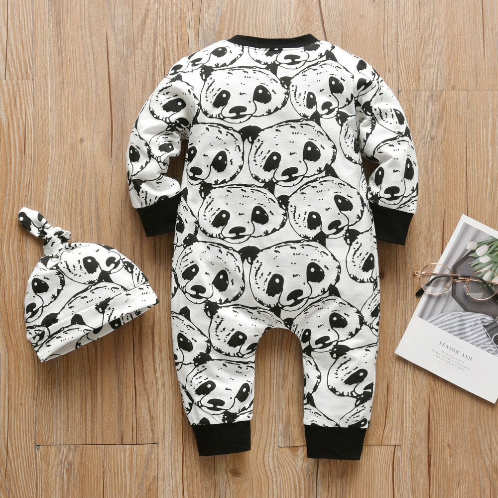 Baby's Panda Print Romper and Hat 2 Pcs Set Baby's Panda Print Romper and Hat 2 Pcs Set
