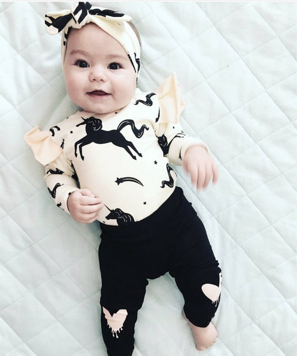 Baby Girl's Unicorn Romper, Pants and Headband 3 Pcs Set Baby Girl's Unicorn Romper, Pants and Headband 3 Pcs Set
