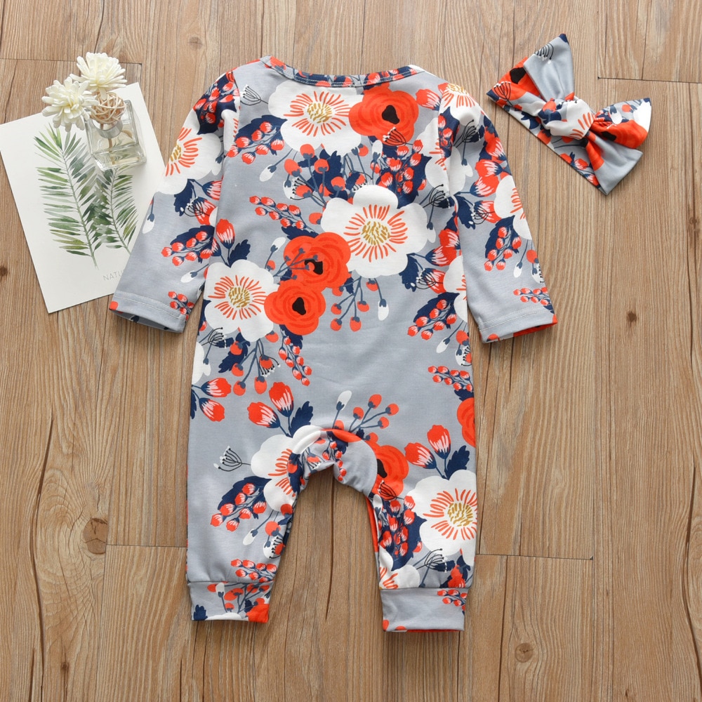 Baby Girl's Floral Print Romper and Headband Set Baby Girl's Floral Print Romper and Headband Set