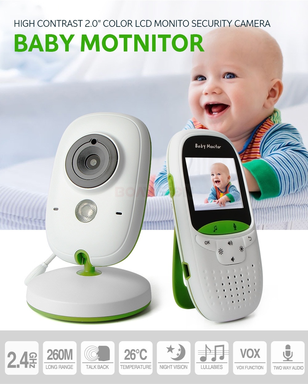 Baby Monitor with IR Night Vision and Music