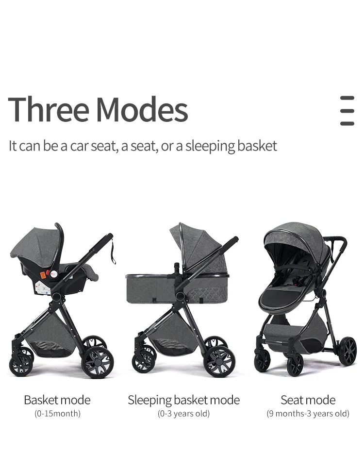 Baby Stroller 3 in 1, Travel System High Landscape Stroller with bassinet  in Folding Carriage for Newborns baby Shock Proof Car