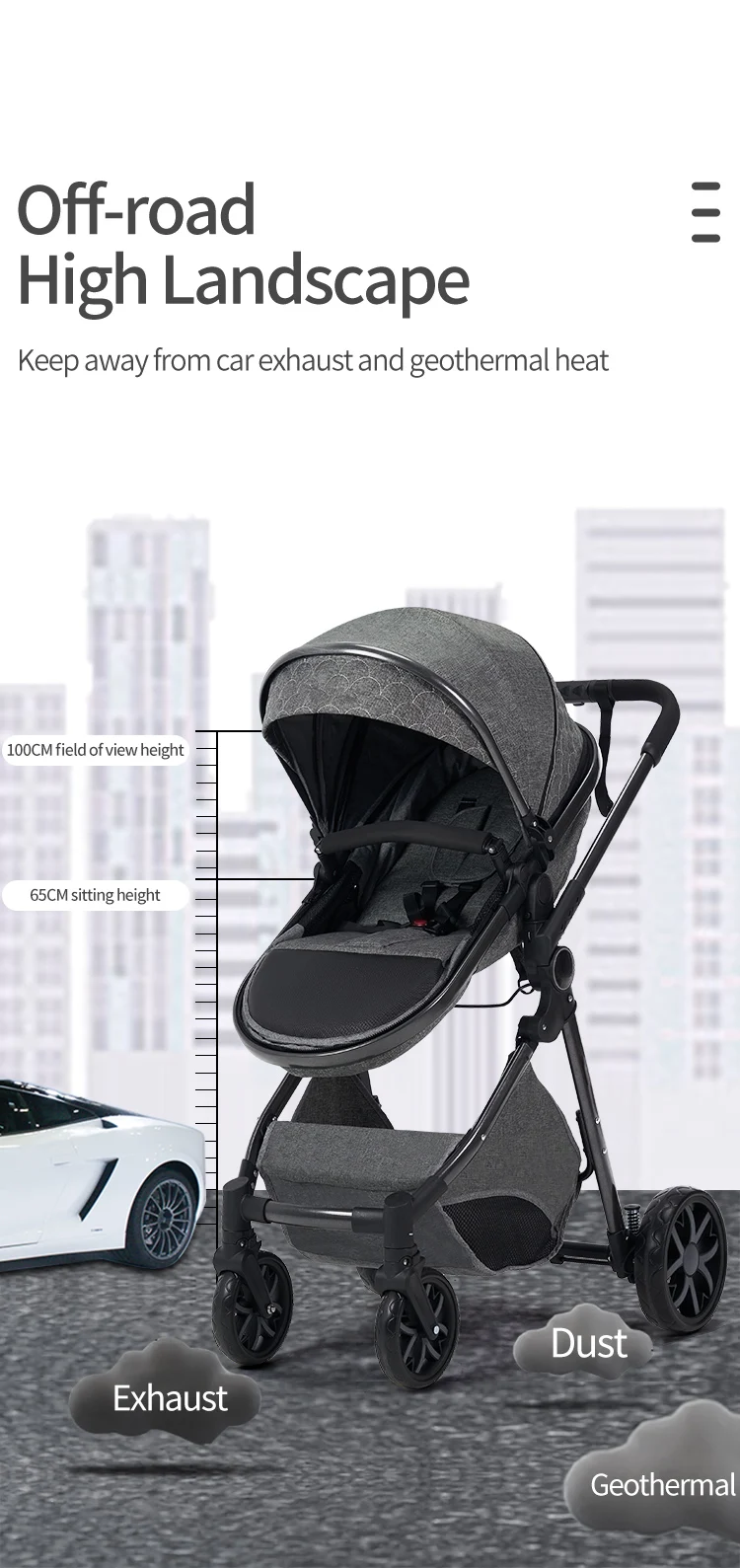 Baby Stroller 3 in 1, Travel System High Landscape Stroller with bassinet  in Folding Carriage for Newborns baby Shock Proof Car