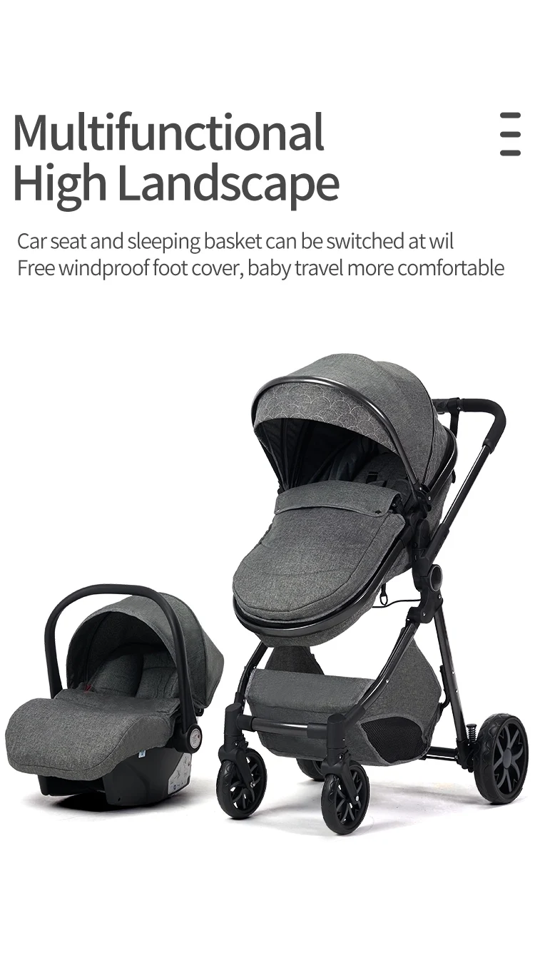 Baby Stroller 3 in 1, Travel System High Landscape Stroller with bassinet  in Folding Carriage for Newborns baby Shock Proof Car