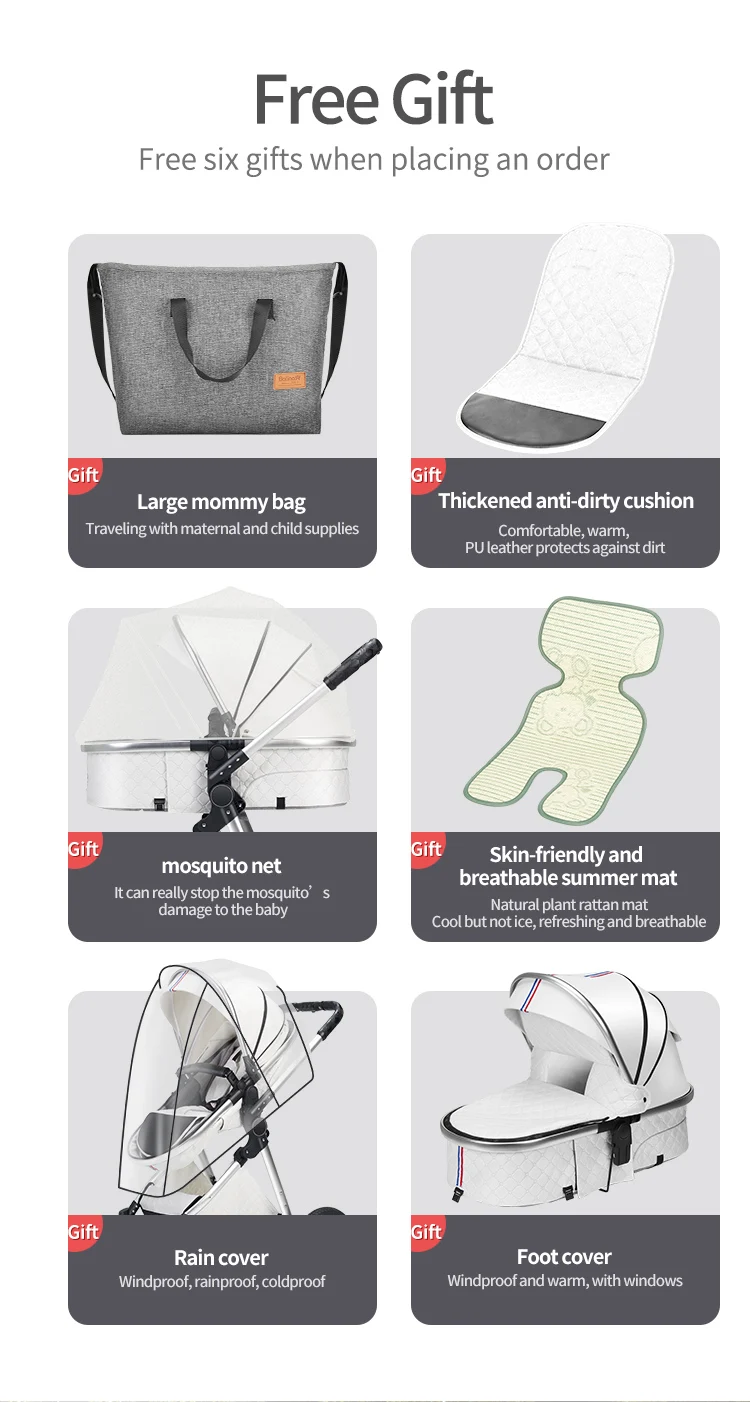 Baby Stroller 3 in 1, Travel System High Landscape Stroller with bassinet  in Folding Carriage for Newborns baby Shock Proof Car