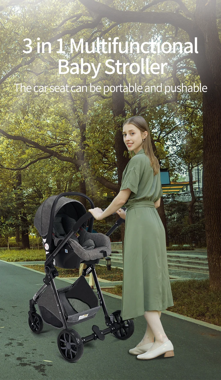 Baby Stroller 3 in 1, Travel System High Landscape Stroller with bassinet  in Folding Carriage for Newborns baby Shock Proof Car
