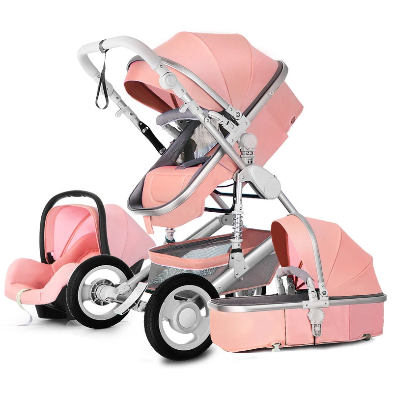 High Landscape Baby Stroller 3 in 1 With Car Seat Pink Stroller Luxury Travel Pram Car seat and Stroller Baby Carrier Pushchair High Landscape Baby Stroller 3 in 1 With Car Seat Pink Stroller Luxury Travel Pram Car seat and Stroller Baby Carrier Pushchair