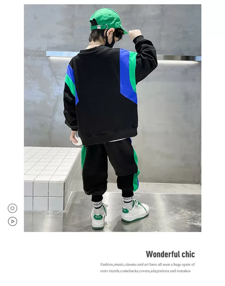 Spring Teenage Boy Clothes Children's Embroidery Letter Sweatshirt and Pants Set Fashion Top and Bottom 2 Pieces Tracksuit