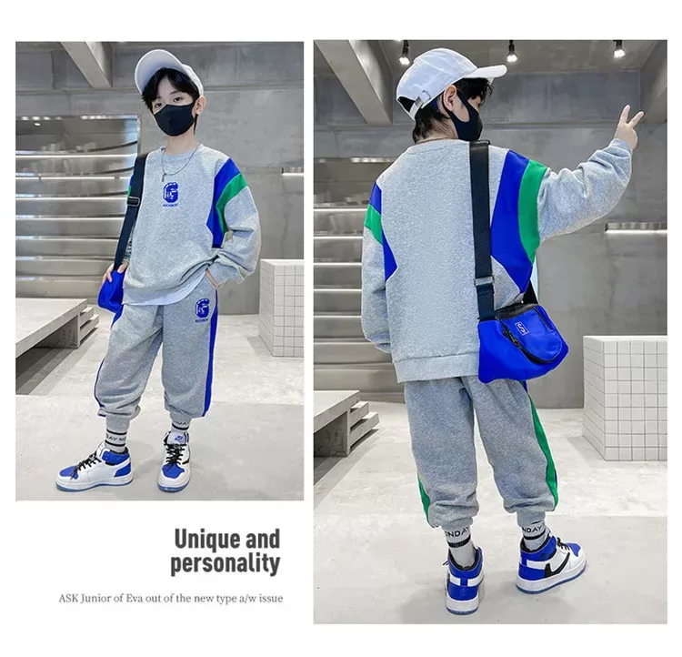 Spring Teenage Boy Clothes Children's Embroidery Letter Sweatshirt and Pants Set Fashion Top and Bottom 2 Pieces Tracksuit