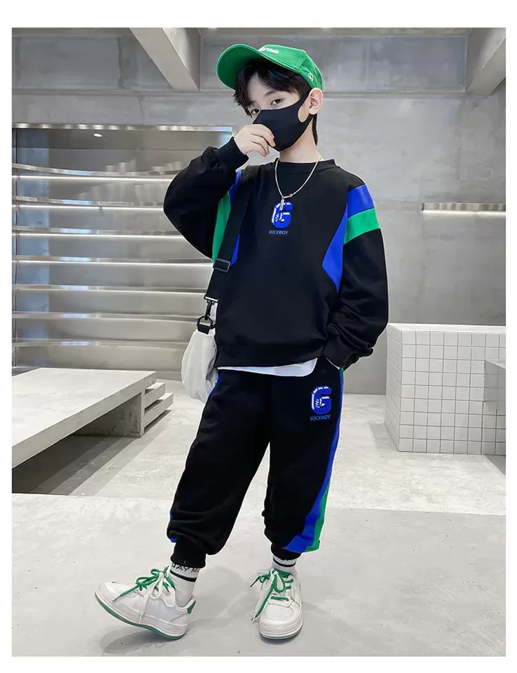 Spring Teenage Boy Clothes Children's Embroidery Letter Sweatshirt and Pants Set Fashion Top and Bottom 2 Pieces Tracksuit