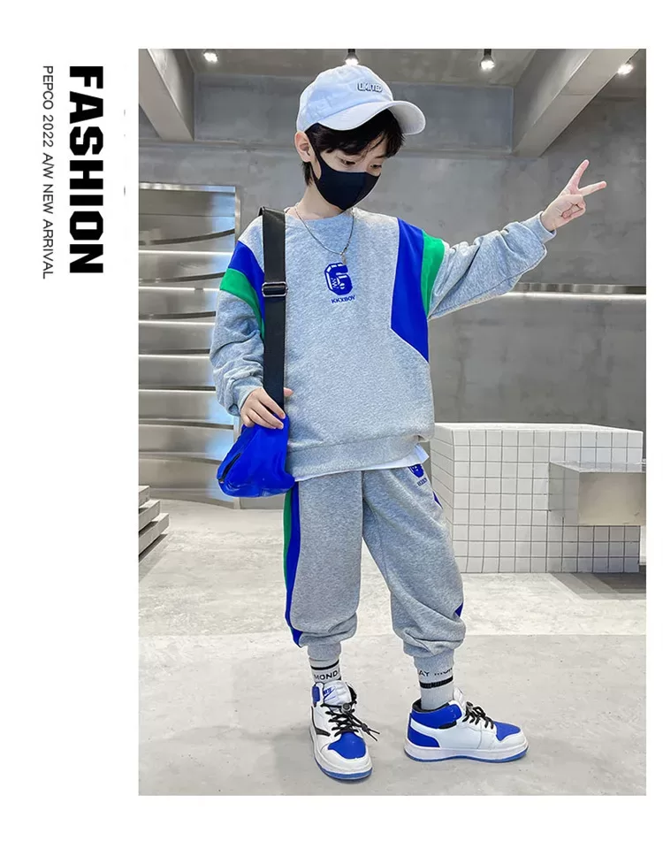 Spring Teenage Boy Clothes Children's Embroidery Letter Sweatshirt and Pants Set Fashion Top and Bottom 2 Pieces Tracksuit