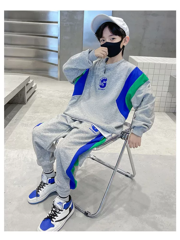 Spring Teenage Boy Clothes Children's Embroidery Letter Sweatshirt and Pants Set Fashion Top and Bottom 2 Pieces Tracksuit