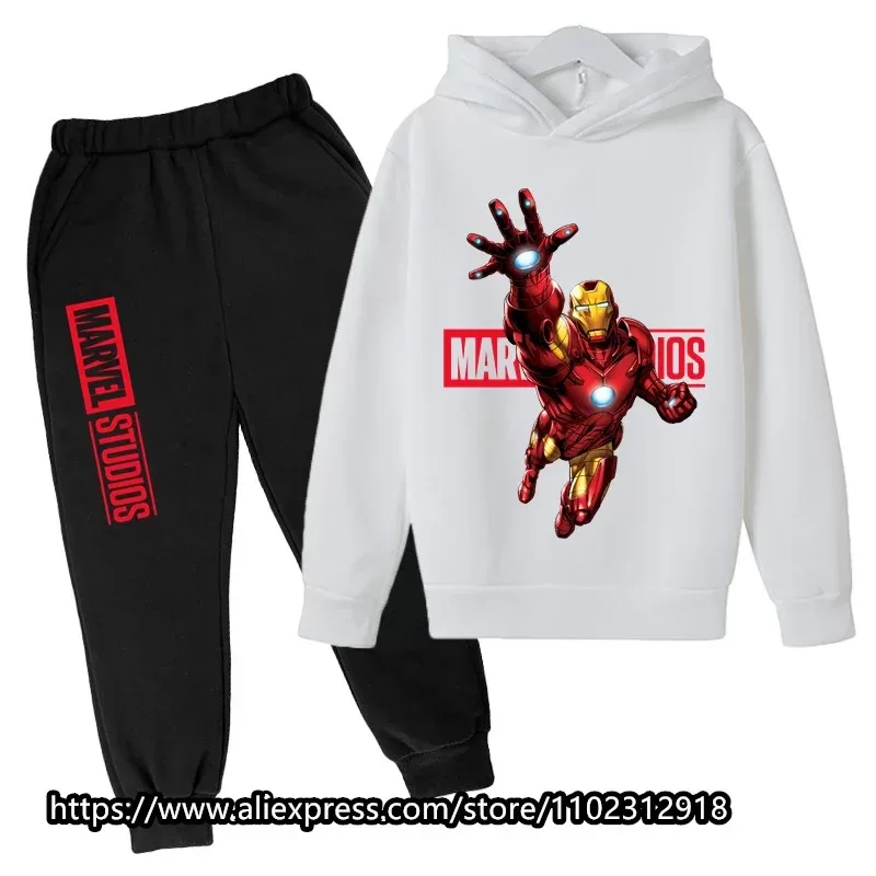 Avengers SpiderMan Kids Hoodies Sets Marvel- Cartoon Boys Girls Autumn Winter Hooded Toddler Long Sleeve Clothes Sweaters
