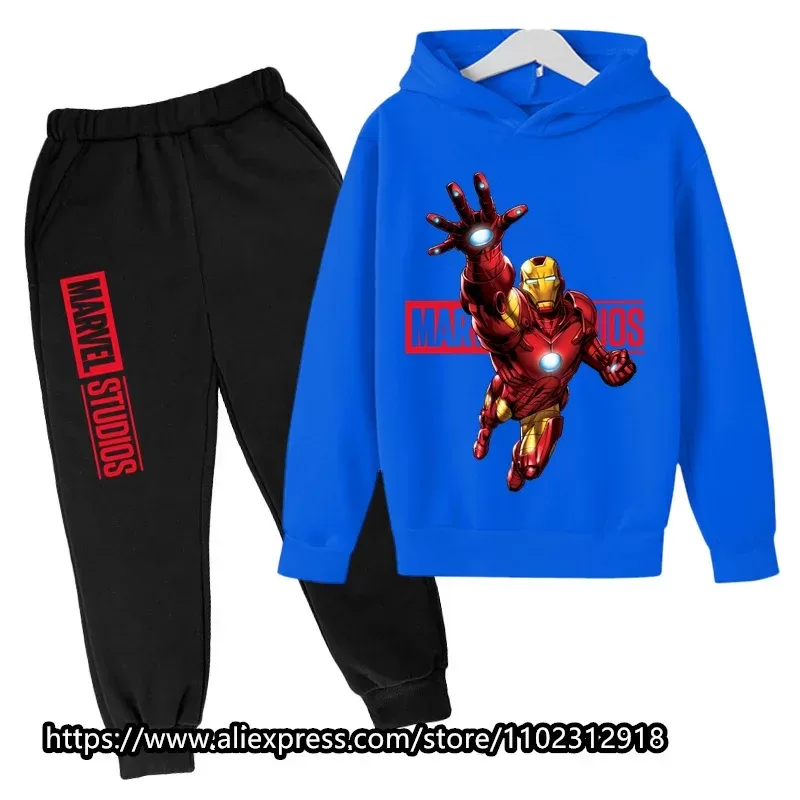 Avengers SpiderMan Kids Hoodies Sets Marvel- Cartoon Boys Girls Autumn Winter Hooded Toddler Long Sleeve Clothes Sweaters