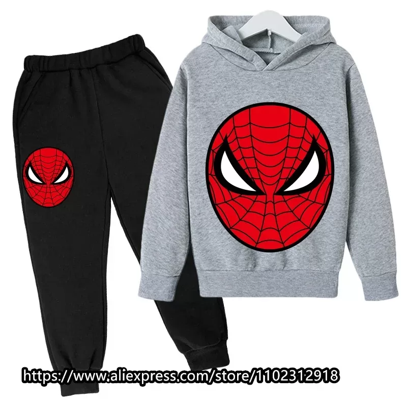 Avengers SpiderMan Kids Hoodies Sets Marvel- Cartoon Boys Girls Autumn Winter Hooded Toddler Long Sleeve Clothes Sweaters