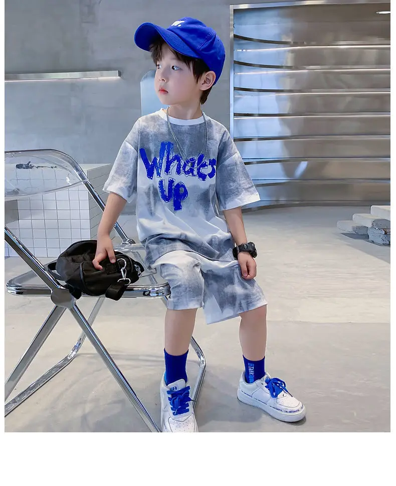 2023 New Boys Summer Quick-dry Suit Children Streetwear Boy Short Sleeve TShirt + Shorts Two-piece Sports Set Baby Loose Outfits