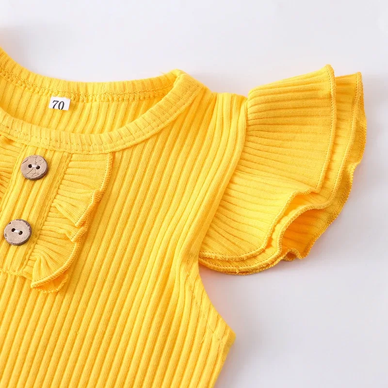 Baby Girl Summer Clothes Set Fashion Newborn Infant Knitting Cotton Ruffles Romper Shorts Bow Headband 3Pcs For Toddler Outfits Baby Girl Summer Clothes Set Fashion Newborn Infant Knitting Cotton Ruffles Romper Shorts Bow Headband 3Pcs For Toddler Outfits