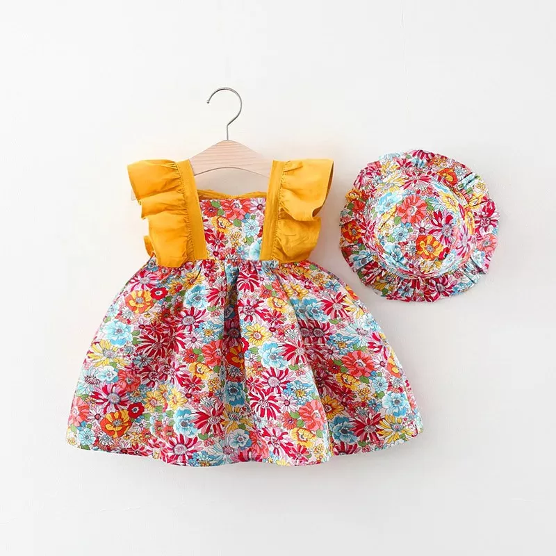 Summer New Girl Baby Strap Dress Fragmented Flower Children’s Sleeveless Princess Dress 0-3 Year Old Newborn Comes with Hat Summer New Girl Baby Strap Dress Fragmented Flower Children's Sleeveless Princess Dress 0-3 Year Old Newborn Comes with Hat