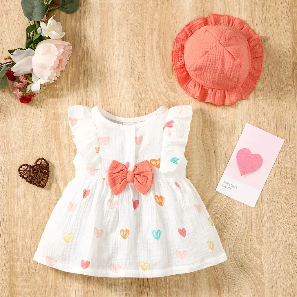 2PCS Dress Clothes Set Newborn Baby Girl Love Print Sleeveless Dress With Hat Summer Fashion Cute Wear for Infant Girl 0-9Months 2PCS Dress Clothes Set Newborn Baby Girl Love Print Sleeveless Dress With Hat Summer Fashion Cute Wear for Infant Girl 0-9Months
