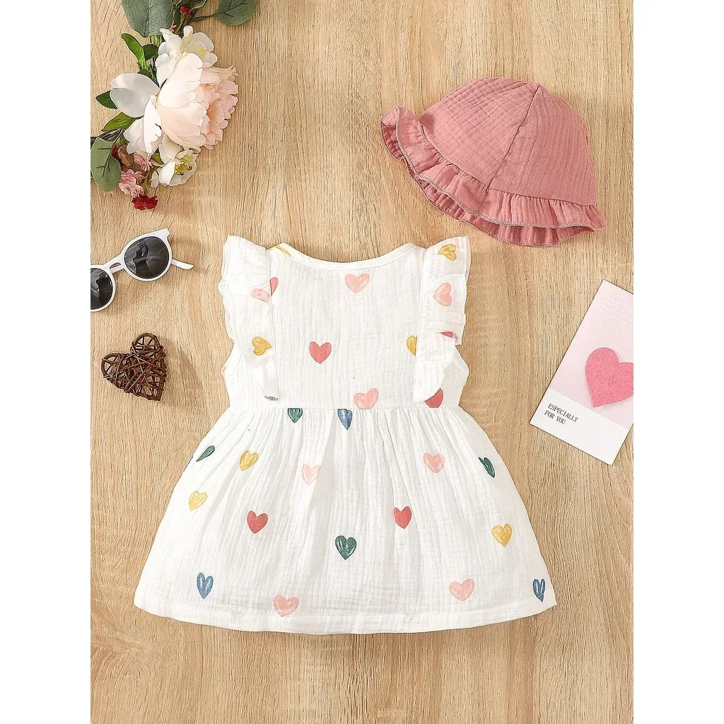2PCS Dress Clothes Set Newborn Baby Girl Love Print Sleeveless Dress With Hat Summer Fashion Cute Wear for Infant Girl 0-9Months 2PCS Dress Clothes Set Newborn Baby Girl Love Print Sleeveless Dress With Hat Summer Fashion Cute Wear for Infant Girl 0-9Months