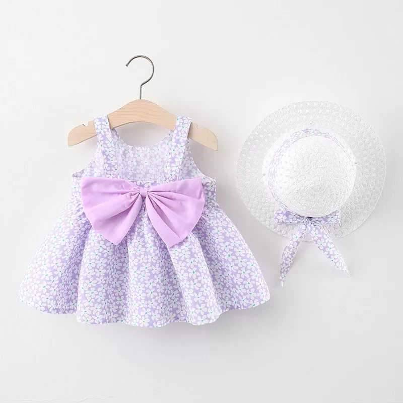 2pcs Summer Baby Girls Beach Princess Dress Cute Bow Flowers Sleeveless Cotton Toddler Dresses+Sunhat Newborn Clothing Set 2pcs Summer Baby Girls Beach Princess Dress Cute Bow Flowers Sleeveless Cotton Toddler Dresses+Sunhat Newborn Clothing Set