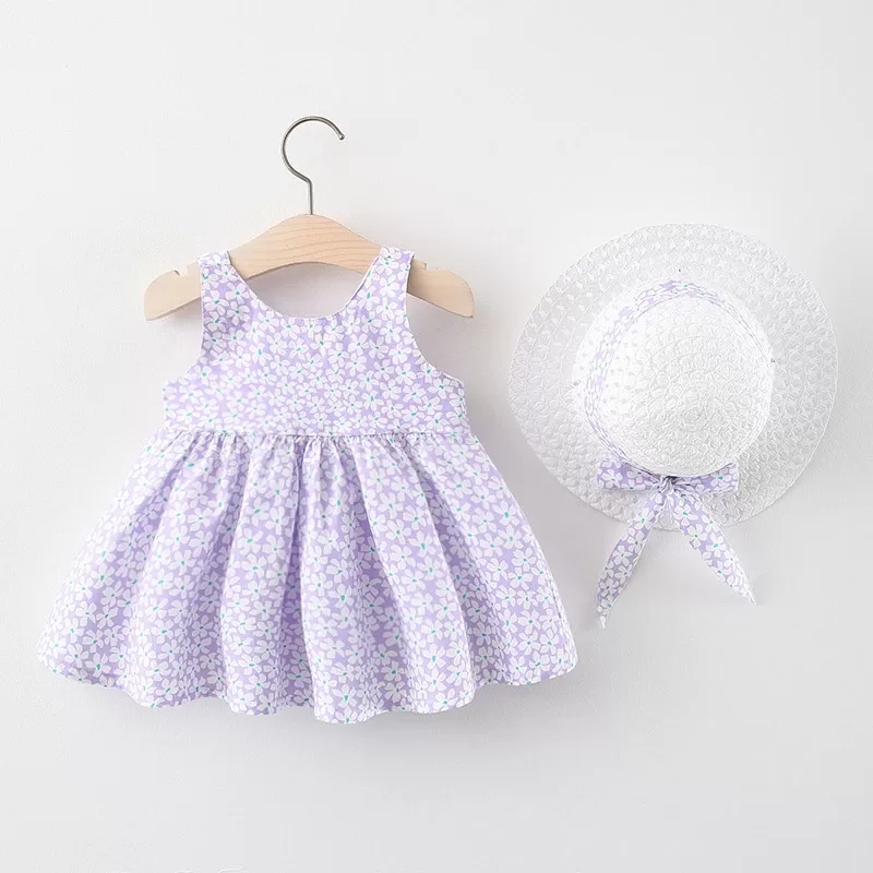 2pcs Summer Baby Girls Beach Princess Dress Cute Bow Flowers Sleeveless Cotton Toddler Dresses+Sunhat Newborn Clothing Set 2pcs Summer Baby Girls Beach Princess Dress Cute Bow Flowers Sleeveless Cotton Toddler Dresses+Sunhat Newborn Clothing Set