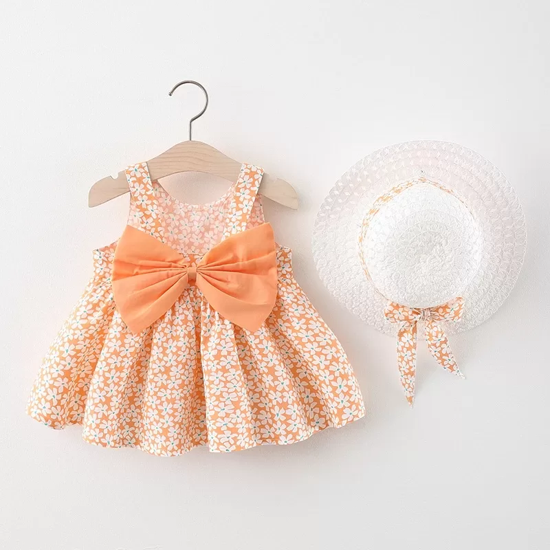 2pcs Summer Baby Girls Beach Princess Dress Cute Bow Flowers Sleeveless Cotton Toddler Dresses+Sunhat Newborn Clothing Set 2pcs Summer Baby Girls Beach Princess Dress Cute Bow Flowers Sleeveless Cotton Toddler Dresses+Sunhat Newborn Clothing Set