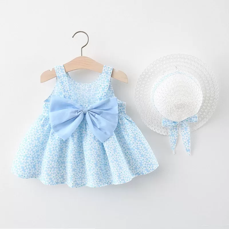 2pcs Summer Baby Girls Beach Princess Dress Cute Bow Flowers Sleeveless Cotton Toddler Dresses+Sunhat Newborn Clothing Set 2pcs Summer Baby Girls Beach Princess Dress Cute Bow Flowers Sleeveless Cotton Toddler Dresses+Sunhat Newborn Clothing Set