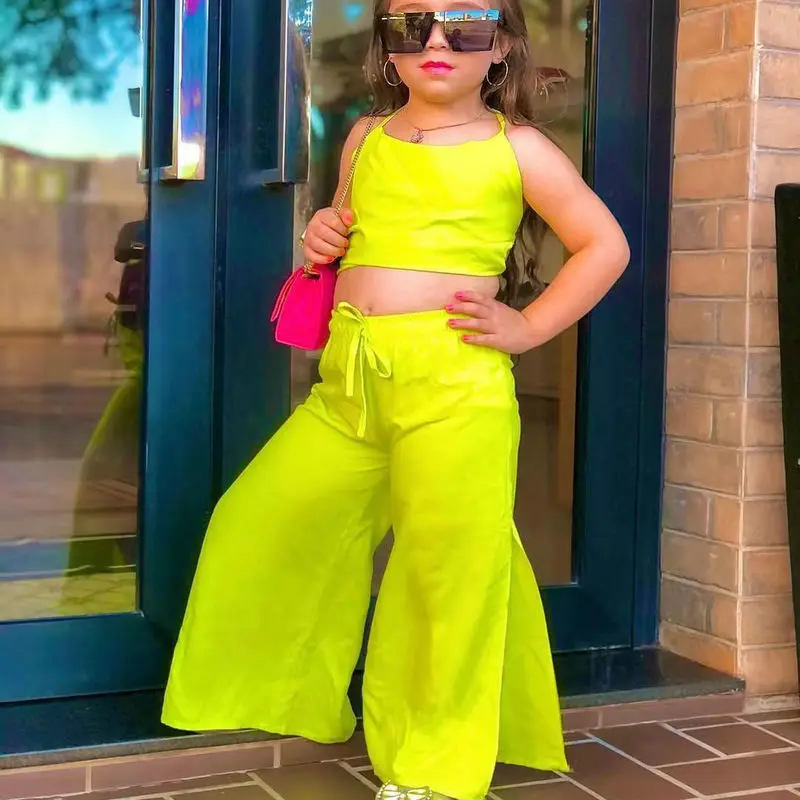 Summer Children’s Clothing Sets For Baby Kids Girls Halter Crop Tops+Wide Leg Pants Toddler Child Girl New Clothing Outfits 1-8Y Summer Children's Clothing Sets For Baby Kids Girls Halter Crop Tops+Wide Leg Pants Toddler Child Girl New Clothing Outfits 1-8Y
