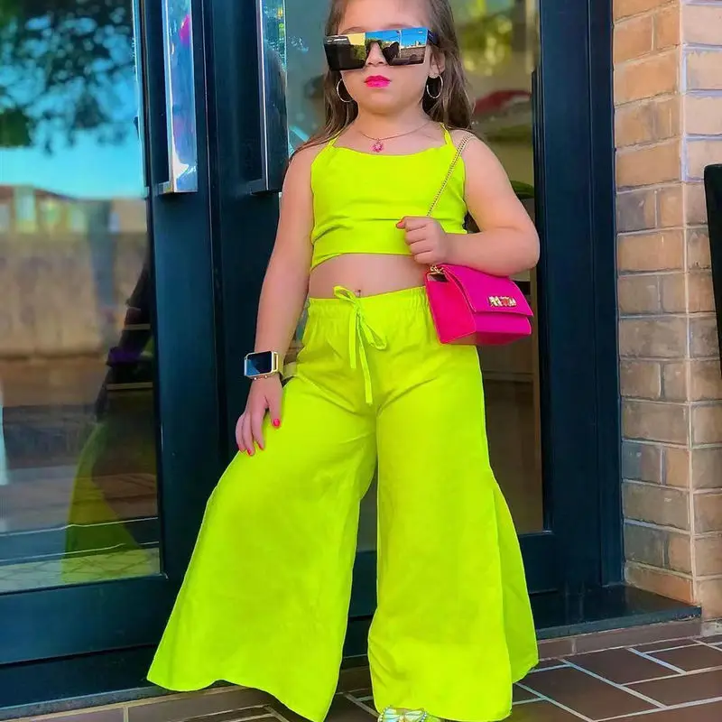 Summer Children’s Clothing Sets For Baby Kids Girls Halter Crop Tops+Wide Leg Pants Toddler Child Girl New Clothing Outfits 1-8Y Summer Children's Clothing Sets For Baby Kids Girls Halter Crop Tops+Wide Leg Pants Toddler Child Girl New Clothing Outfits 1-8Y