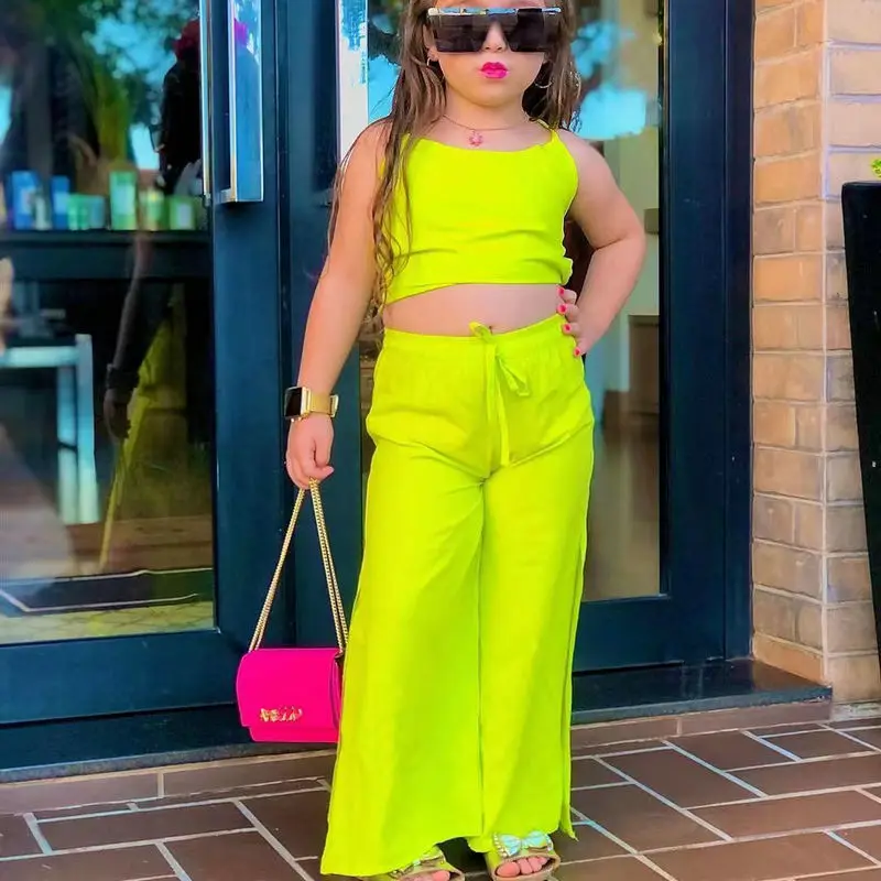 Summer Children’s Clothing Sets For Baby Kids Girls Halter Crop Tops+Wide Leg Pants Toddler Child Girl New Clothing Outfits 1-8Y Summer Children's Clothing Sets For Baby Kids Girls Halter Crop Tops+Wide Leg Pants Toddler Child Girl New Clothing Outfits 1-8Y