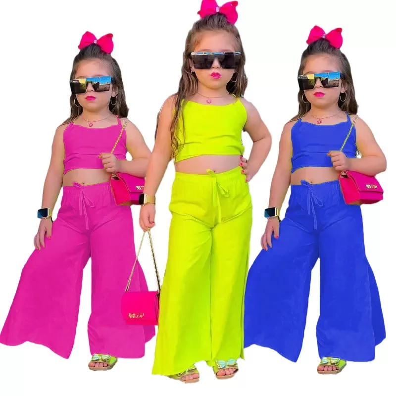 Summer Children’s Clothing Sets For Baby Kids Girls Halter Crop Tops+Wide Leg Pants Toddler Child Girl New Clothing Outfits 1-8Y Summer Children's Clothing Sets For Baby Kids Girls Halter Crop Tops+Wide Leg Pants Toddler Child Girl New Clothing Outfits 1-8Y