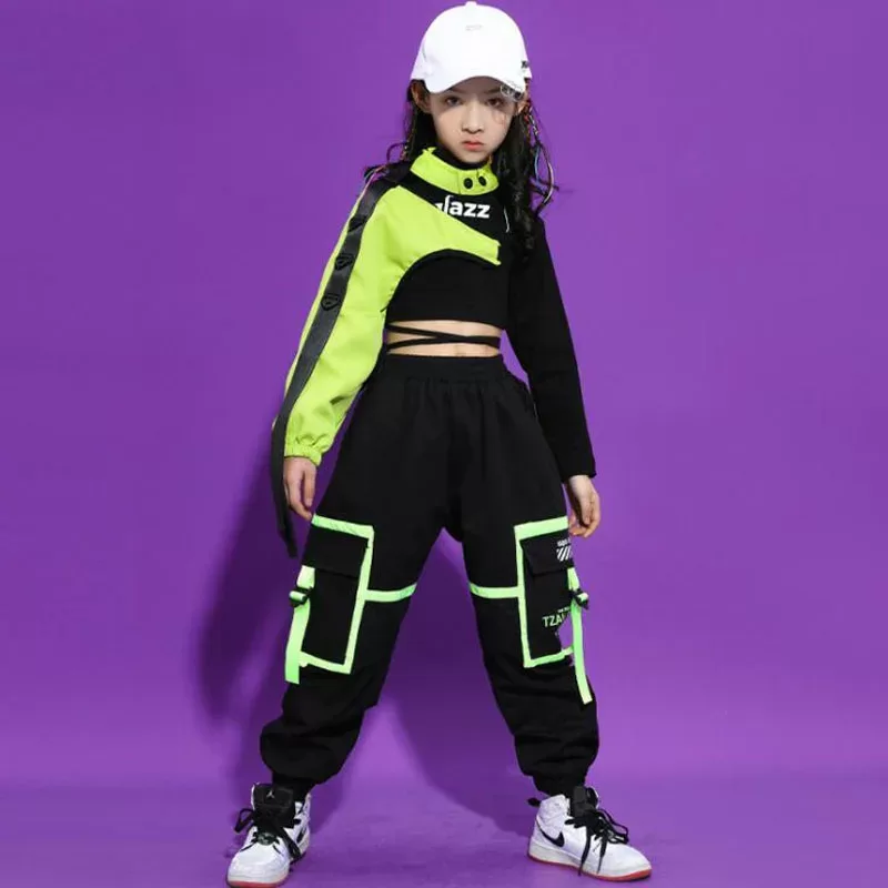 Kids Ballroom Hip Hop Clothing Outfits Crop Top Sweatshirt Streetwear Tactical Cargo Pants for Girls Jazz Dance Costume Clothes Kids Ballroom Hip Hop Clothing Outfits Crop Top Sweatshirt Streetwear Tactical Cargo Pants for Girls Jazz Dance Costume Clothes