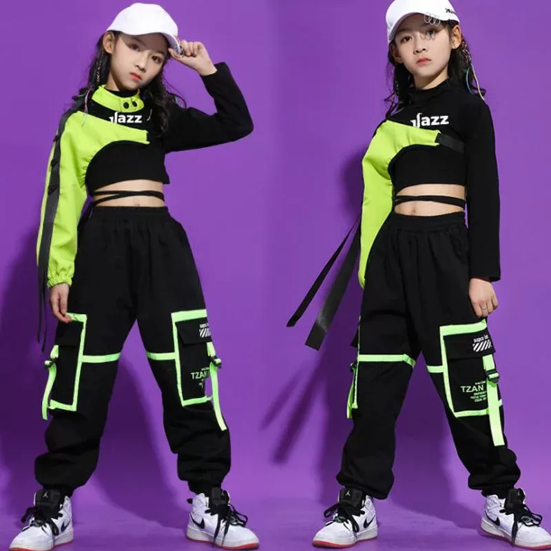 Kids Ballroom Hip Hop Clothing Outfits Crop Top Sweatshirt Streetwear Tactical Cargo Pants for Girls Jazz Dance Costume Clothes Kids Ballroom Hip Hop Clothing Outfits Crop Top Sweatshirt Streetwear Tactical Cargo Pants for Girls Jazz Dance Costume Clothes
