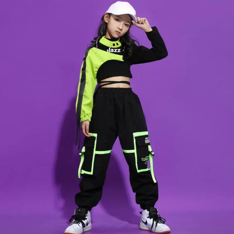 Kids Ballroom Hip Hop Clothing Outfits Crop Top Sweatshirt Streetwear Tactical Cargo Pants for Girls Jazz Dance Costume Clothes Kids Ballroom Hip Hop Clothing Outfits Crop Top Sweatshirt Streetwear Tactical Cargo Pants for Girls Jazz Dance Costume Clothes