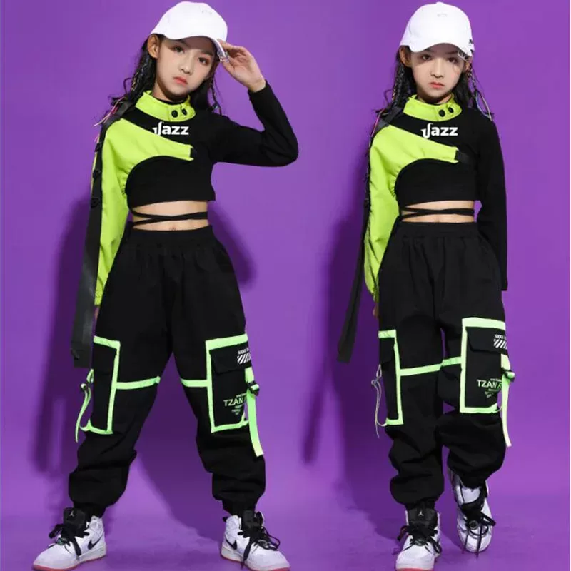 Kids Ballroom Hip Hop Clothing Outfits Crop Top Sweatshirt Streetwear Tactical Cargo Pants for Girls Jazz Dance Costume Clothes Kids Ballroom Hip Hop Clothing Outfits Crop Top Sweatshirt Streetwear Tactical Cargo Pants for Girls Jazz Dance Costume Clothes