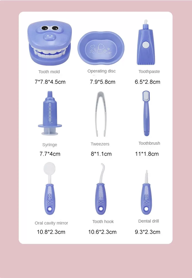 9PCS Simulation Dentist Play Set  Baby Dental Doctor Medical Kit Pretend Toy for Kids Hygienic Habbit Cultivation Role Play Game