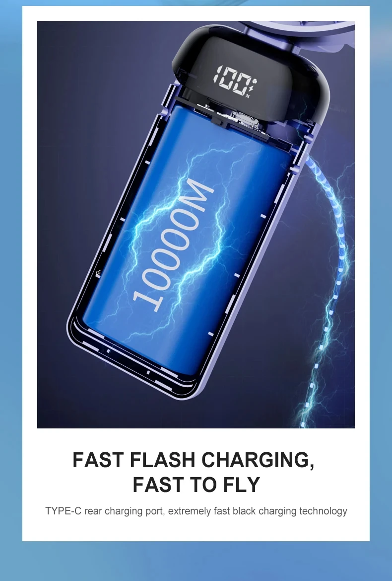 Portable Handheld Mini Fan Foldable Neck Hanging Fans 5 Speed Cooler USB Rechargeable Fan with Phone Stand and Display Screen