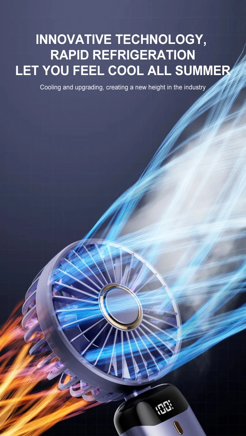 Portable Handheld Mini Fan Foldable Neck Hanging Fans 5 Speed Cooler USB Rechargeable Fan with Phone Stand and Display Screen