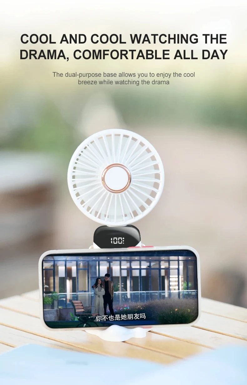 Portable Handheld Mini Fan Foldable Neck Hanging Fans 5 Speed Cooler USB Rechargeable Fan with Phone Stand and Display Screen