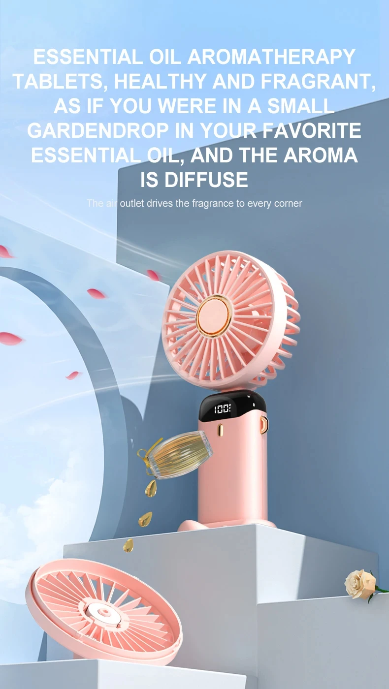 Portable Handheld Mini Fan Foldable Neck Hanging Fans 5 Speed Cooler USB Rechargeable Fan with Phone Stand and Display Screen