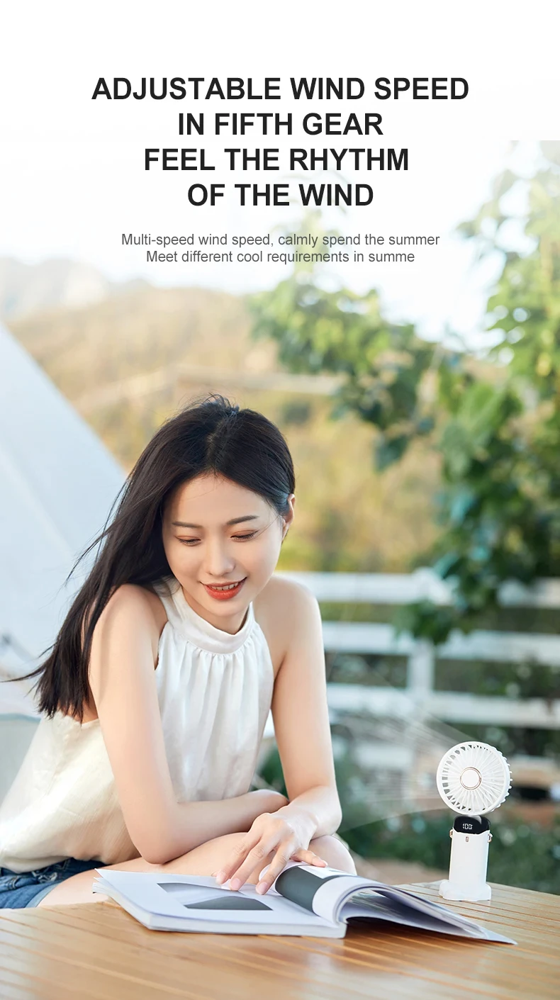 Portable Handheld Mini Fan Foldable Neck Hanging Fans 5 Speed Cooler USB Rechargeable Fan with Phone Stand and Display Screen