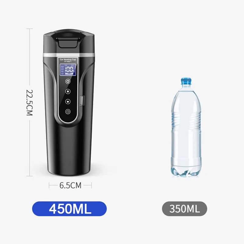 Smart Car Electric Kettle Portable Heating Cup for Coffee Tea Milk 450ML Auto Travelling Thermos Cup BPA-Free LCD Display