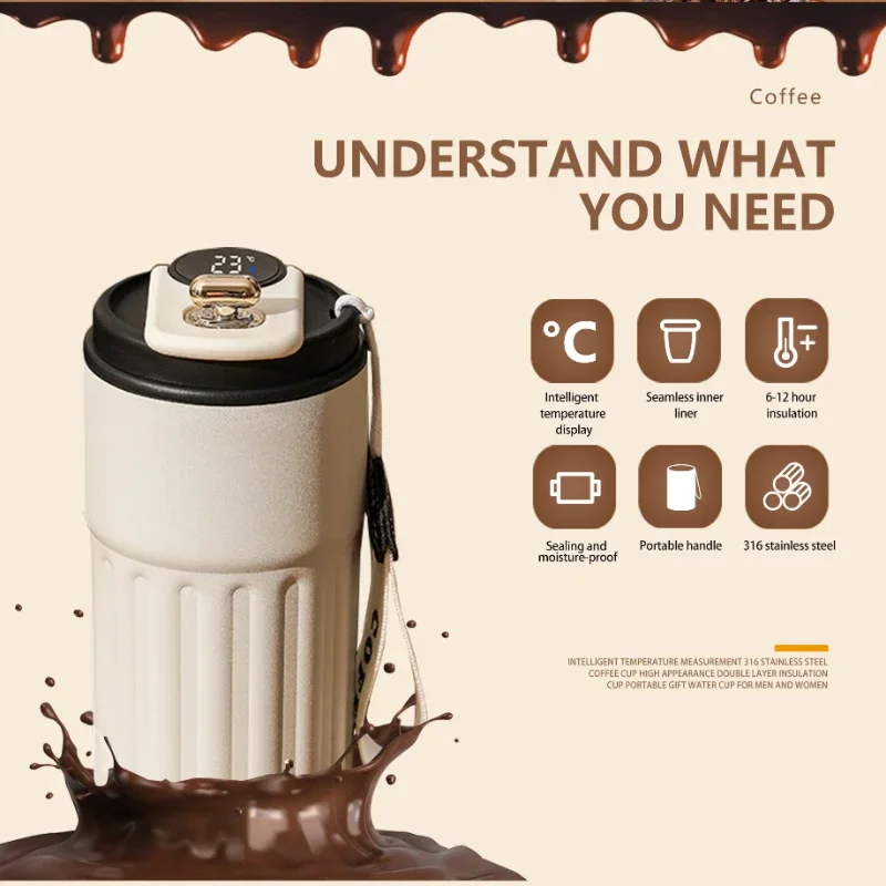 410ml Insulated Travel Mug 316 Stainless Steel Coffee Cup Temperature Smart Display Keep Cold and Hot Insulated Water Bottle 410ml Insulated Travel Mug 316 Stainless Steel Coffee Cup Temperature Smart Display Keep Cold and Hot Insulated Water Bottle