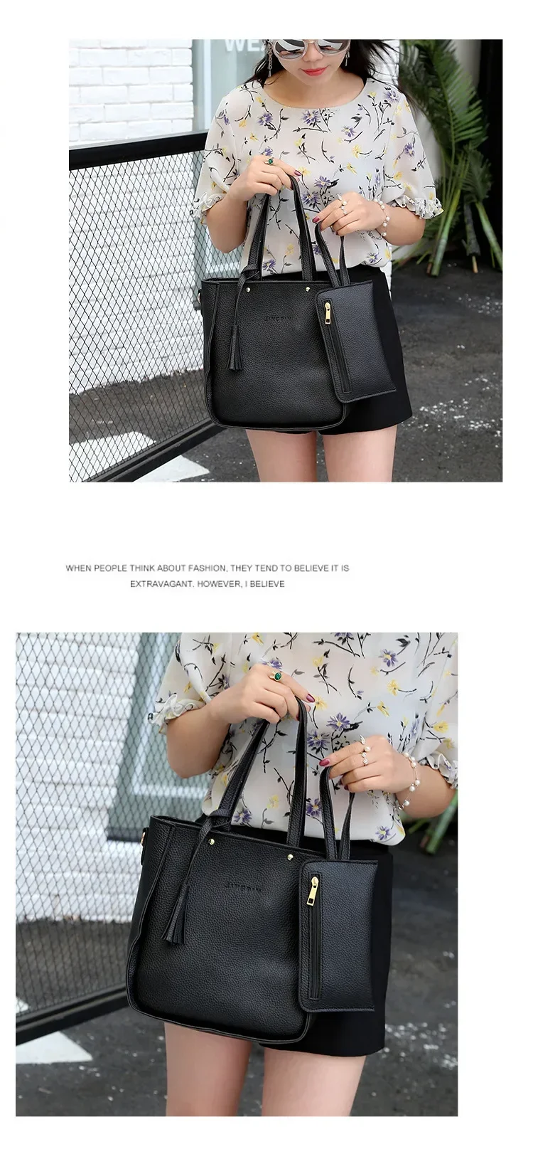 New 2023 New Large Capacity Lychee Pattern Handbags Women's European and American Retro Fashion Tassel Four-Piece Women's Bag New 2023 New Large Capacity Lychee Pattern Handbags Women's European and American Retro Fashion Tassel Four-Piece Women's Bag