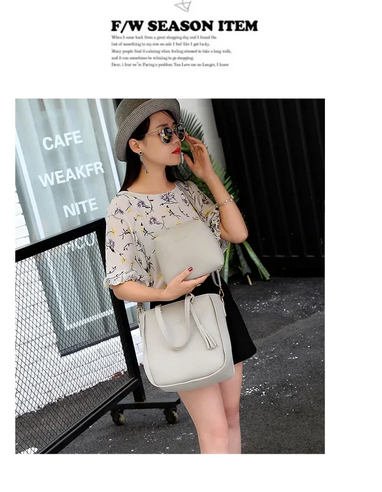 New 2023 New Large Capacity Lychee Pattern Handbags Women's European and American Retro Fashion Tassel Four-Piece Women's Bag New 2023 New Large Capacity Lychee Pattern Handbags Women's European and American Retro Fashion Tassel Four-Piece Women's Bag