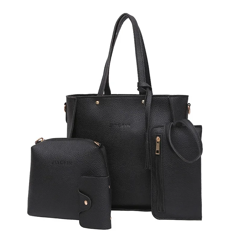 New 2023 New Large Capacity Lychee Pattern Handbags Women's European and American Retro Fashion Tassel Four-Piece Women's Bag New 2023 New Large Capacity Lychee Pattern Handbags Women's European and American Retro Fashion Tassel Four-Piece Women's Bag