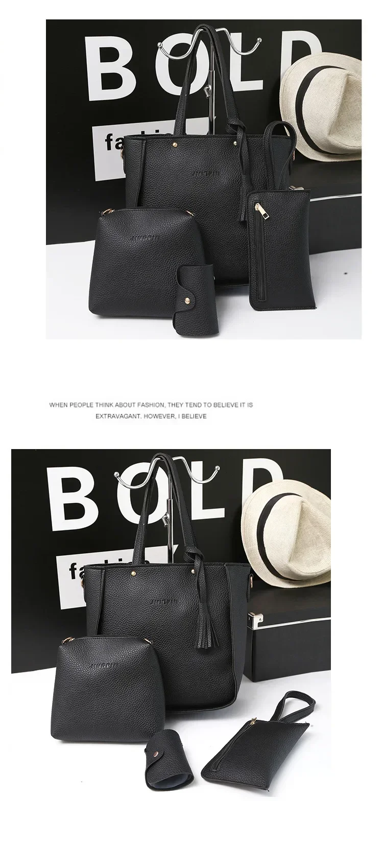 New 2023 New Large Capacity Lychee Pattern Handbags Women's European and American Retro Fashion Tassel Four-Piece Women's Bag New 2023 New Large Capacity Lychee Pattern Handbags Women's European and American Retro Fashion Tassel Four-Piece Women's Bag