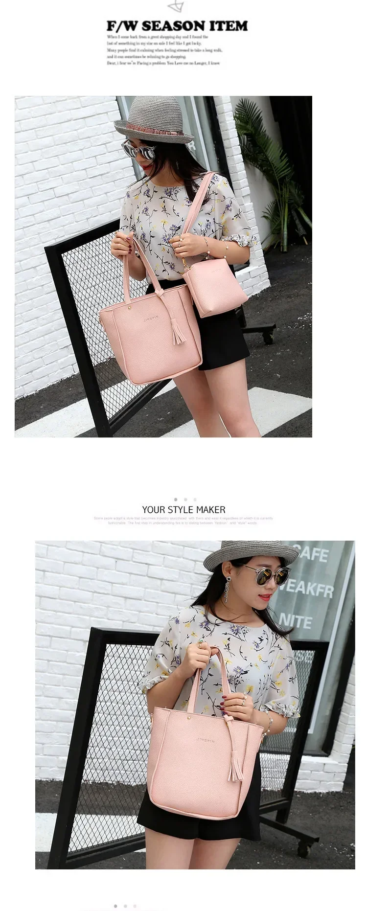 New 2023 New Large Capacity Lychee Pattern Handbags Women's European and American Retro Fashion Tassel Four-Piece Women's Bag New 2023 New Large Capacity Lychee Pattern Handbags Women's European and American Retro Fashion Tassel Four-Piece Women's Bag